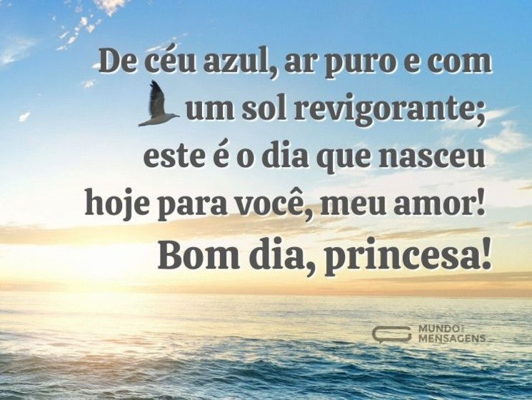 De céu azul, ar puro e com um sol revigorante; este é o dia que nasceu hoje para você, meu amor! Bom dia, princesa!