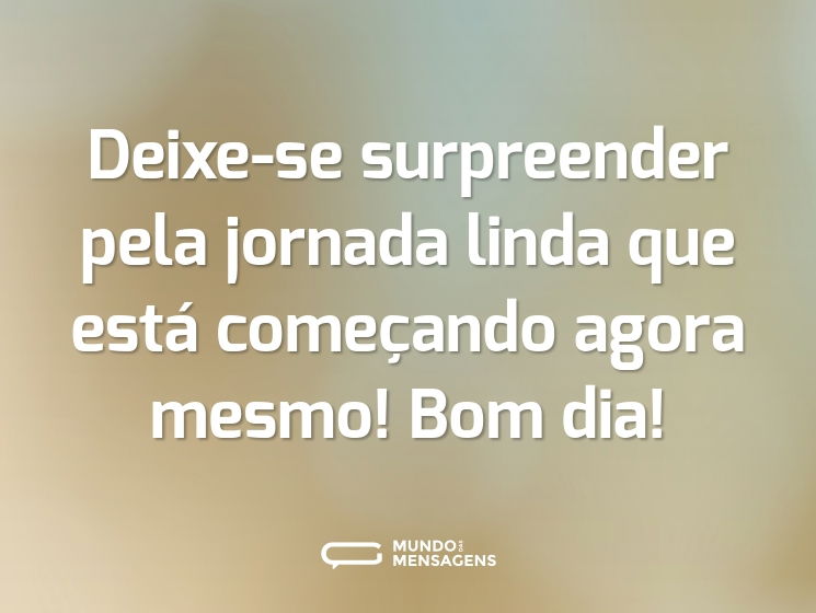 Deixe-se surpreender pela jornada linda que está começando agora mesmo! Bom dia!