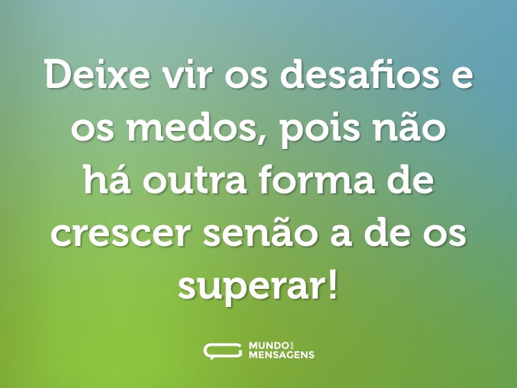 Deixe vir os desafios e os medos, pois não há outra forma de crescer senão a de os superar!