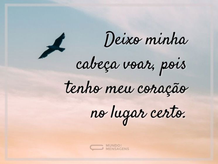 Deixo minha cabeça voar, pois tenho meu coração no lugar certo.