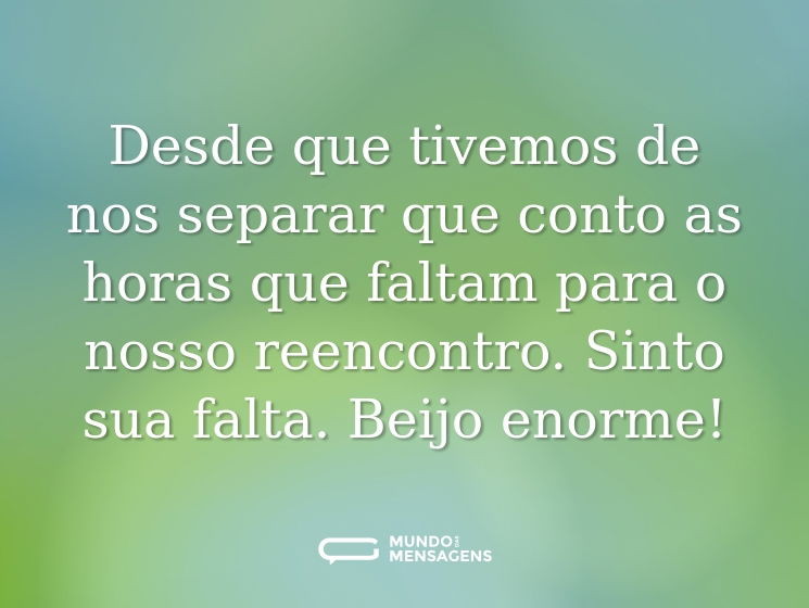 Desde que tivemos de nos separar que conto as horas que faltam para o nosso reencontro. Sinto sua falta. Beijo enorme!
