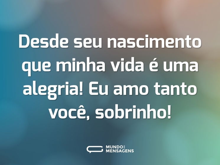 Desde seu nascimento que minha vida é uma alegria! Eu amo tanto você, sobrinho!