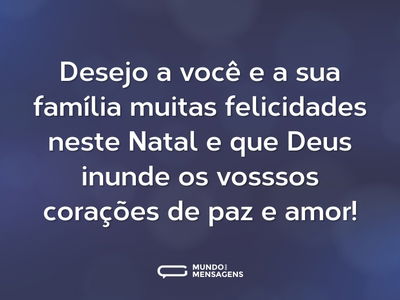 Desejo  a você e a sua família muitas felicidades neste Natal e que Deus inunde os vosssos corações de paz e amor!