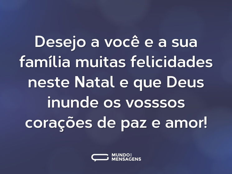 Desejo  a você e a sua família muitas felicidades neste Natal e que Deus inunde os vosssos corações de paz e amor!