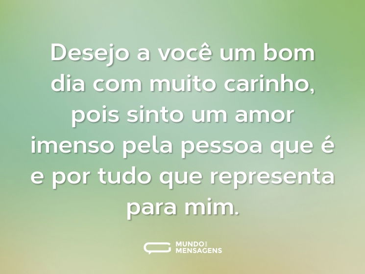 Desejo a você um bom dia com muito carinho, pois sinto um amor imenso pela pessoa que é e por tudo que representa para mim.
