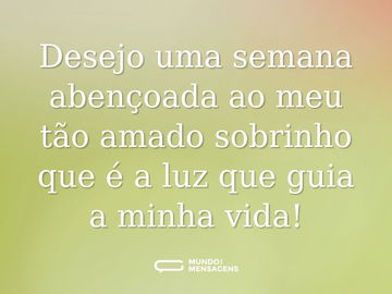 Desejo uma semana abençoada ao meu tão amado sobrinho que é a luz que guia a minha vida!