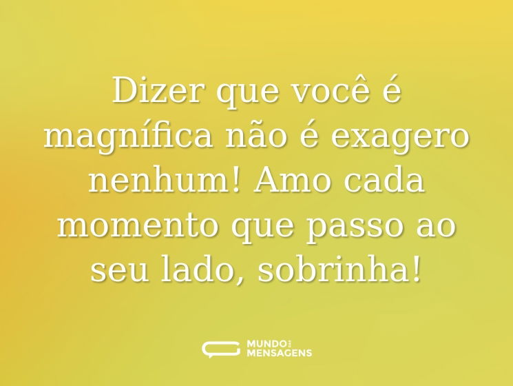 Dizer que você é magnífica não é exagero nenhum! Amo cada momento que passo ao seu lado, sobrinha!