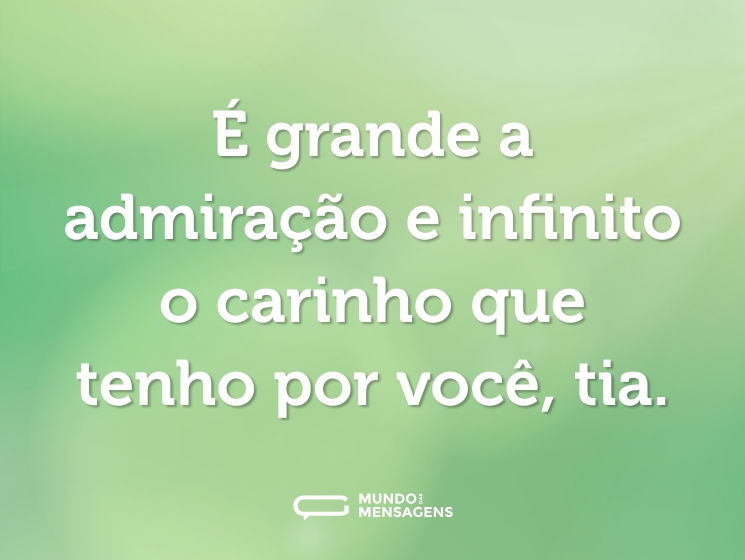 É grande a admiração e infinito o carinho que tenho por você, tia.