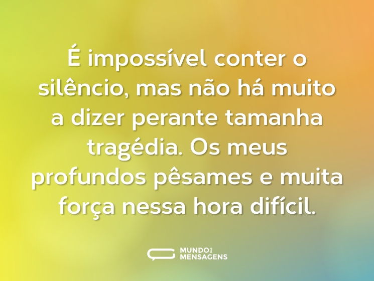 É impossível conter o silêncio, mas não há muito a dizer perante tamanha tragédia. Os meus profundos pêsames e muita força nessa hora difícil.