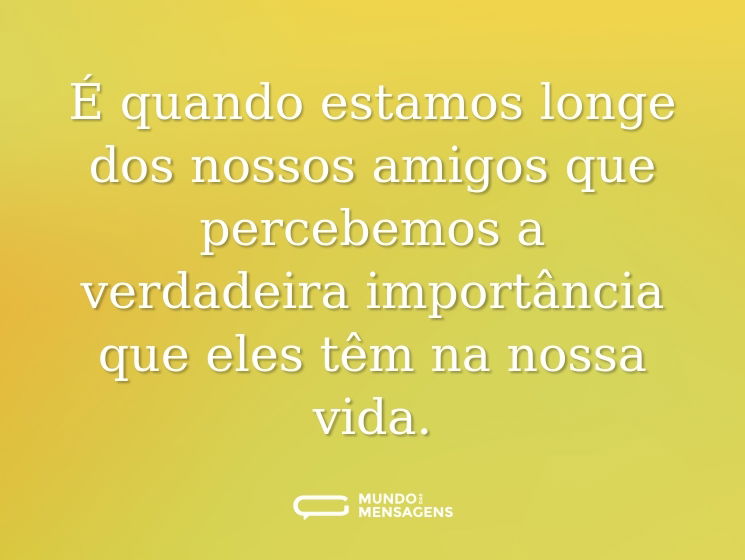 É quando estamos longe dos nossos amigos que percebemos a verdadeira importância que eles têm na nossa vida.
