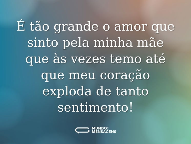 É tão grande o amor que sinto pela minha mãe que às vezes temo até que meu coração exploda de tanto sentimento!