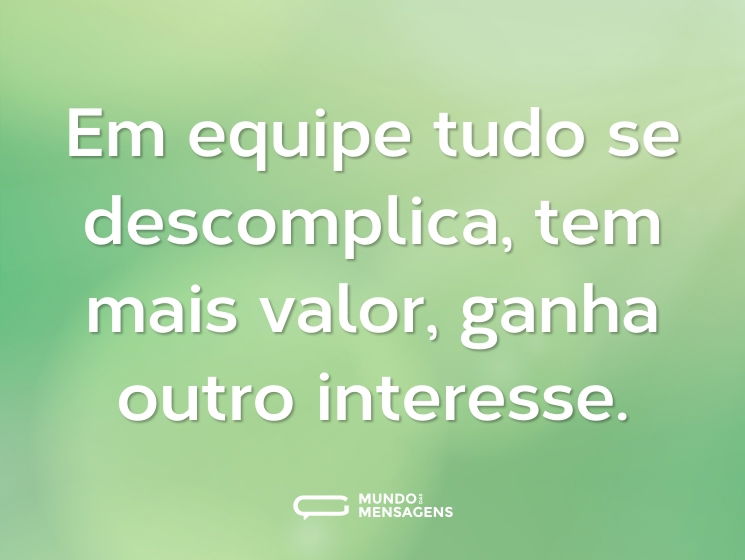 Em equipe tudo se descomplica, tem mais valor, ganha outro interesse.