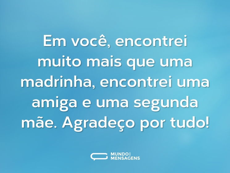 Em você, encontrei muito mais que uma madrinha, encontrei uma amiga e uma segunda mãe. Agradeço por tudo!
