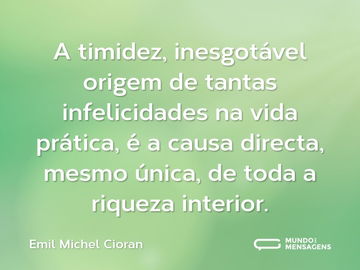 A timidez, inesgotável origem de tantas infelicidades na vida prática, é a causa directa, mesmo única, de toda a riqueza interior.