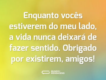 Enquanto vocês estiverem do meu lado, a vida nunca deixará de fazer sentido. Obrigado por existirem, amigos!