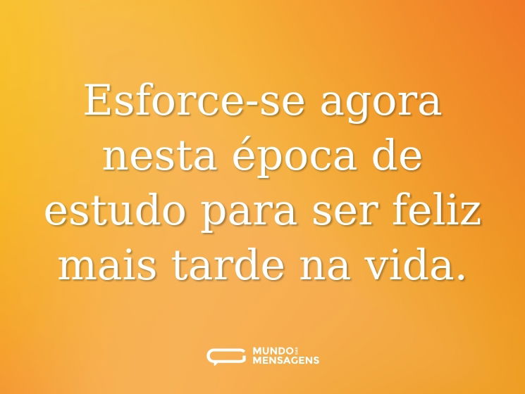 Esforce-se agora nesta época de estudo para ser feliz mais tarde na vida.