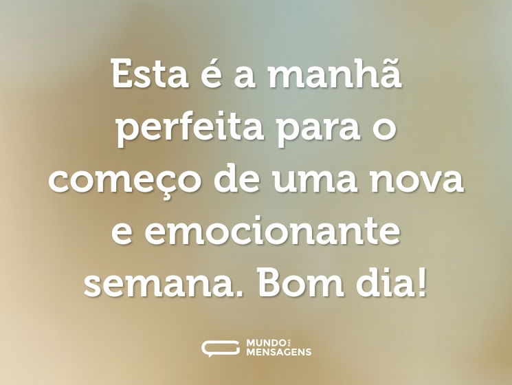 Esta é a manhã perfeita para o começo de uma nova e emocionante semana. Bom dia!