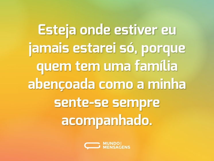 Esteja onde estiver eu jamais estarei só, porque quem tem uma família abençoada como a minha sente-se sempre acompanhado.