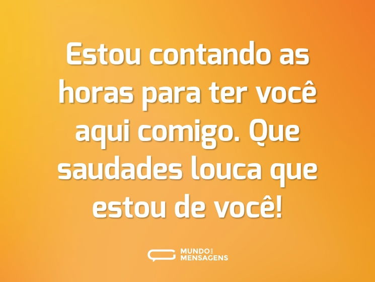 Estou contando as horas para ter você aqui comigo. Que saudades louca que estou de você!