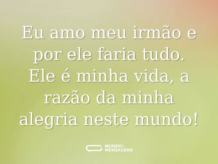 Eu amo meu irmão e por ele faria tudo. Ele é minha vida, a razão da minha alegria neste mundo!