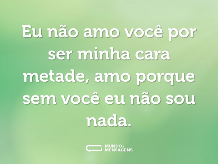 Eu não amo você por ser minha cara metade, amo porque sem você eu não sou nada.