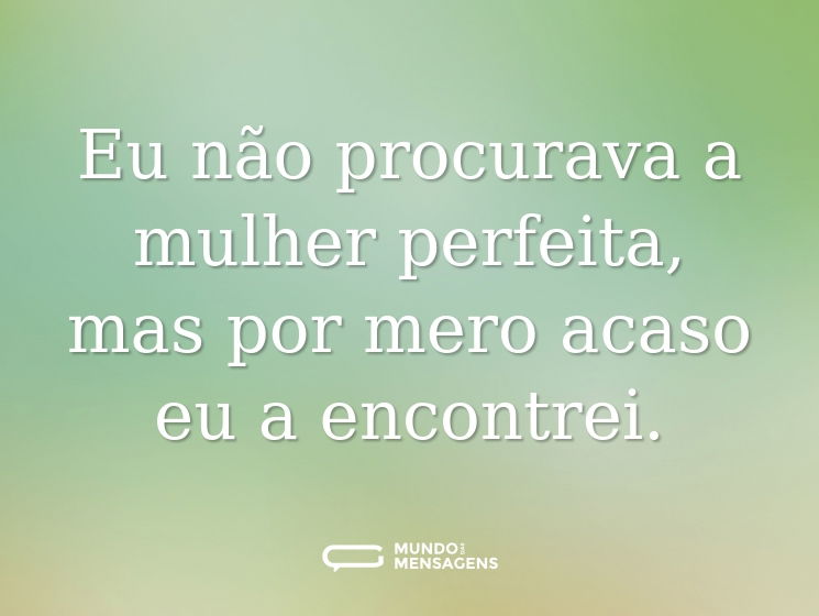 Eu não procurava a mulher perfeita, mas por mero acaso eu a encontrei.
