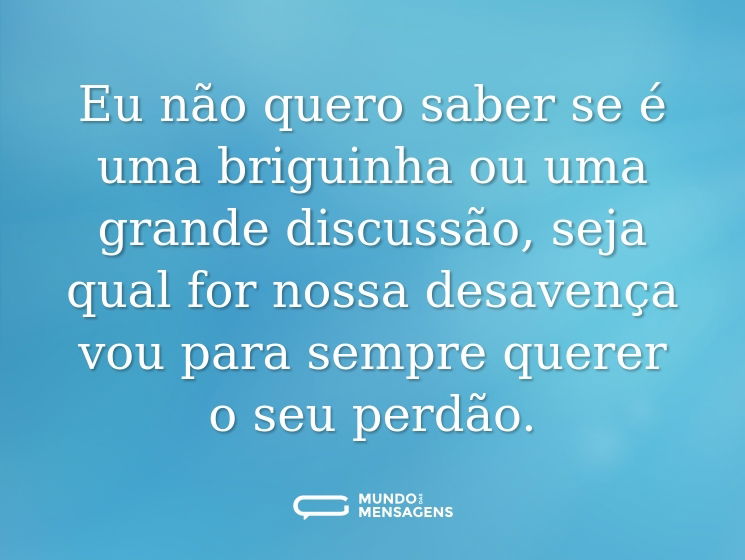 Eu não quero saber se é uma briguinha ou uma grande discussão, seja qual for nossa desavença vou para sempre querer o seu perdão.