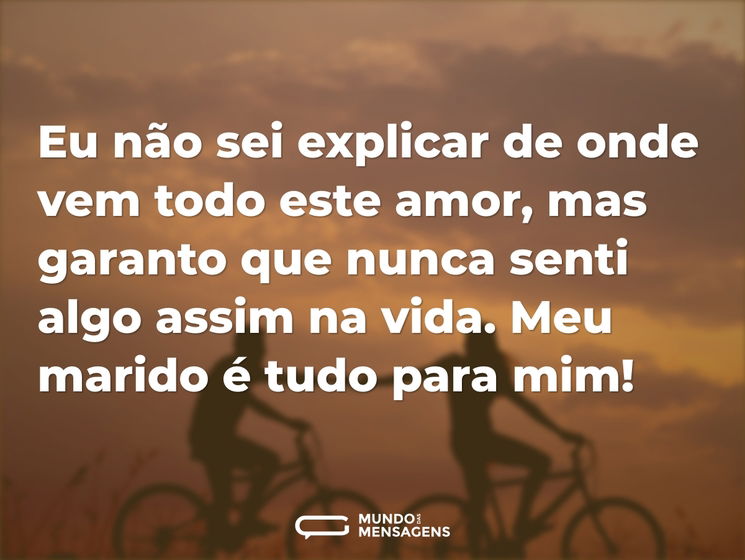 Eu não sei explicar de onde vem todo este amor, mas garanto que nunca senti algo assim na vida. Meu marido é tudo para mim!