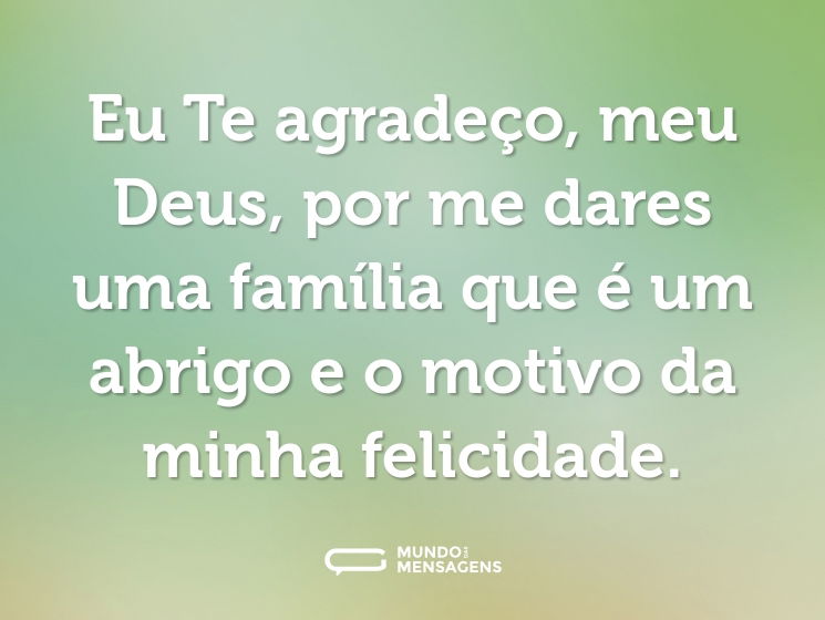 Eu Te agradeço, meu Deus, por me dares uma família que é um abrigo e o motivo da minha felicidade.