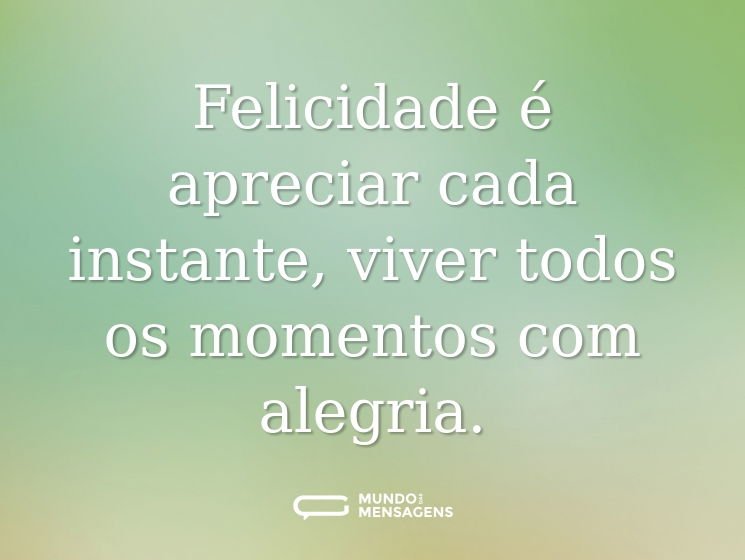 Felicidade é apreciar cada instante, viver todos os momentos com alegria.