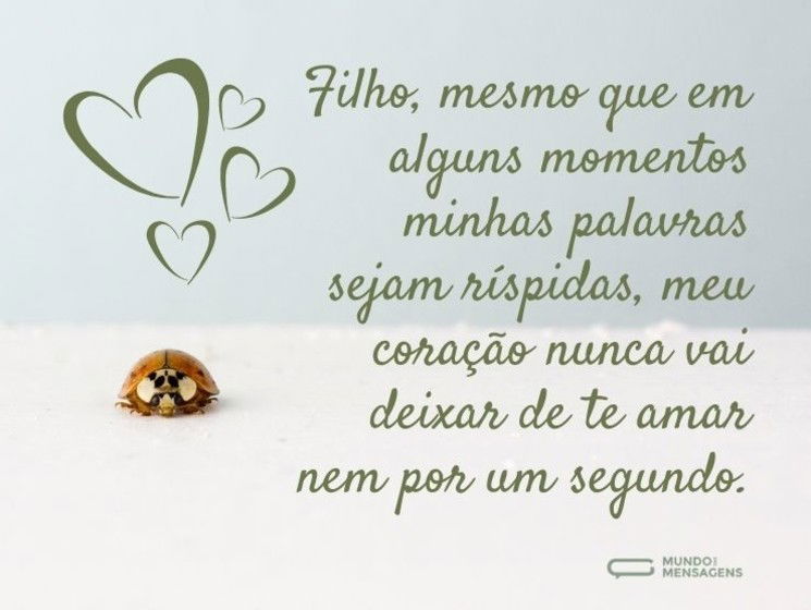 Filho, mesmo que em alguns momentos minhas palavras sejam ríspidas, meu coração nunca vai deixar de te amar nem por um segundo.