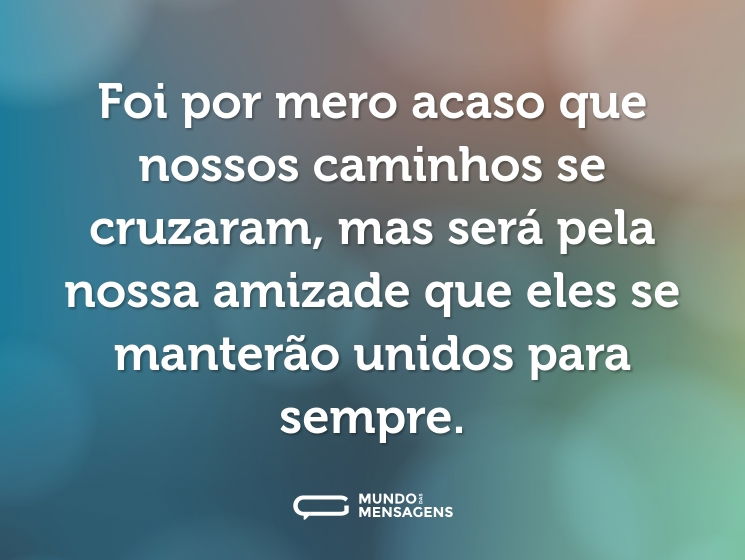 Foi por mero acaso que nossos caminhos se cruzaram, mas será pela nossa amizade que eles se manterão unidos para sempre.