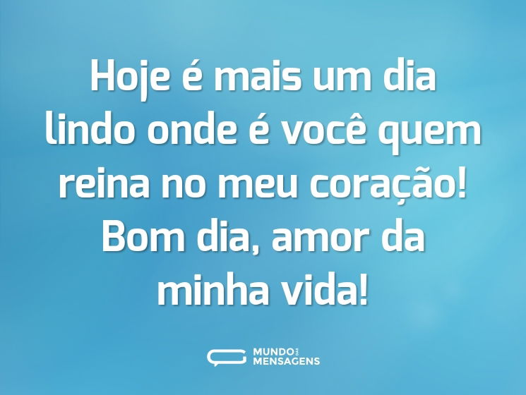 Hoje é mais um dia lindo onde é você quem reina no meu coração! Bom dia, amor da minha vida!