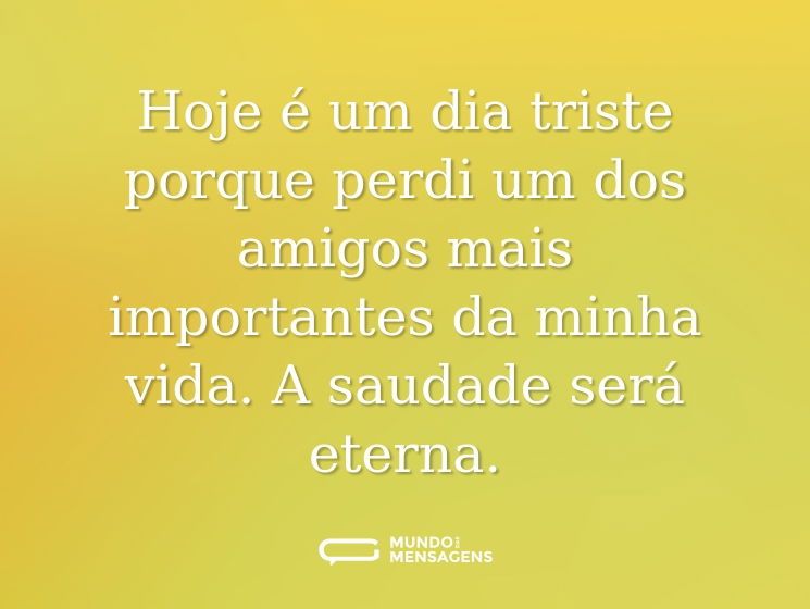 Hoje é um dia triste porque perdi um dos amigos mais importantes da minha vida. A saudade será eterna.