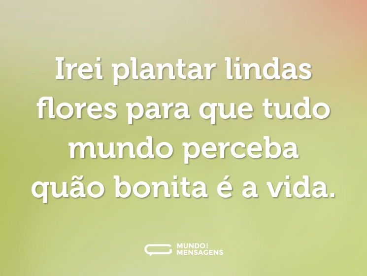 Irei plantar lindas flores para que tudo mundo perceba quão bonita é a vida.