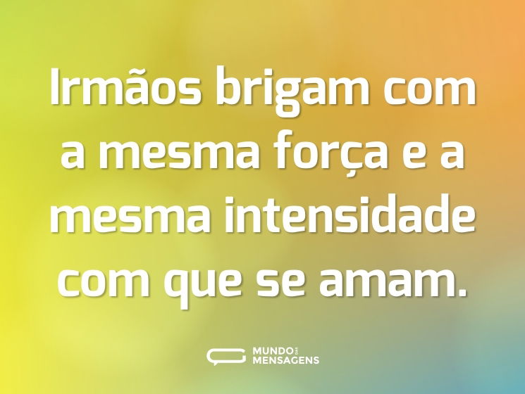 Irmãos brigam com a mesma força e a mesma intensidade com que se amam.