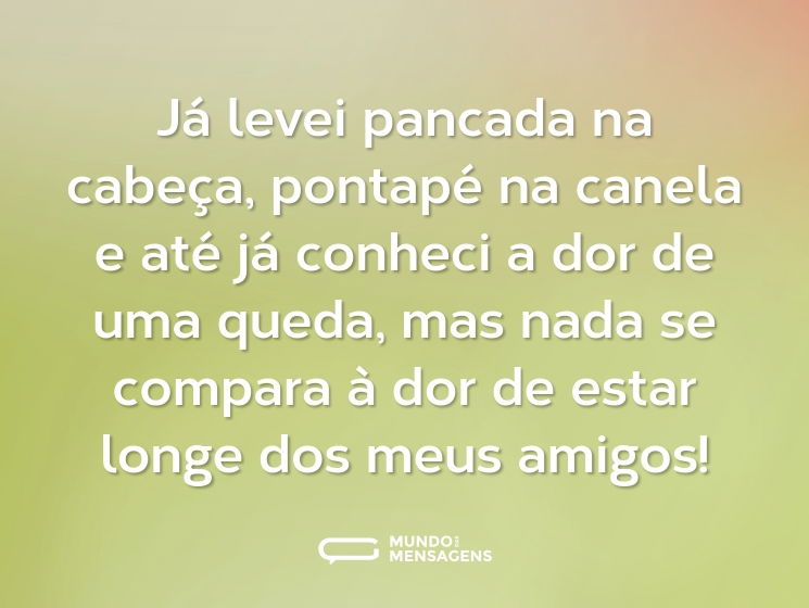 Já levei pancada na cabeça, pontapé na canela e até já conheci a dor de uma queda, mas nada se compara à dor de estar longe dos meus amigos!