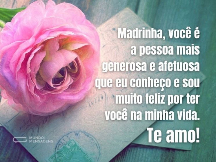 Madrinha, você é a pessoa mais generosa e afetuosa que eu conheço e sou muito feliz por ter você na minha vida. Te amo!