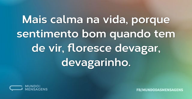 Mais calma na vida, porque sentimento bo...