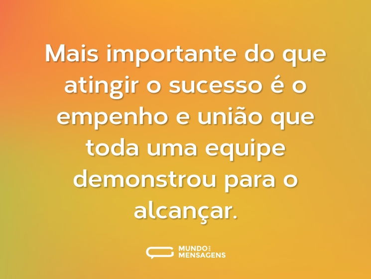 Mais importante do que atingir o sucesso é o empenho e união que toda uma equipe demonstrou para o alcançar.