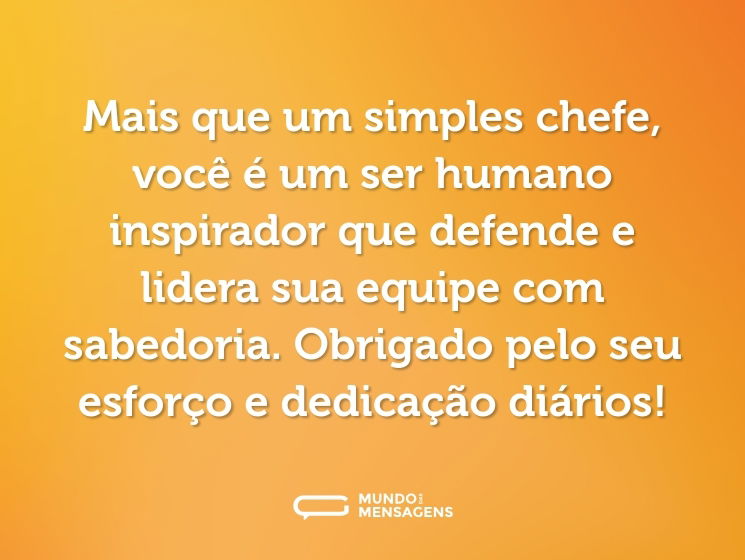 Mais que um simples chefe, você é um ser humano inspirador que defende e lidera sua equipe com sabedoria. Obrigado pelo seu esforço e dedicação diários!