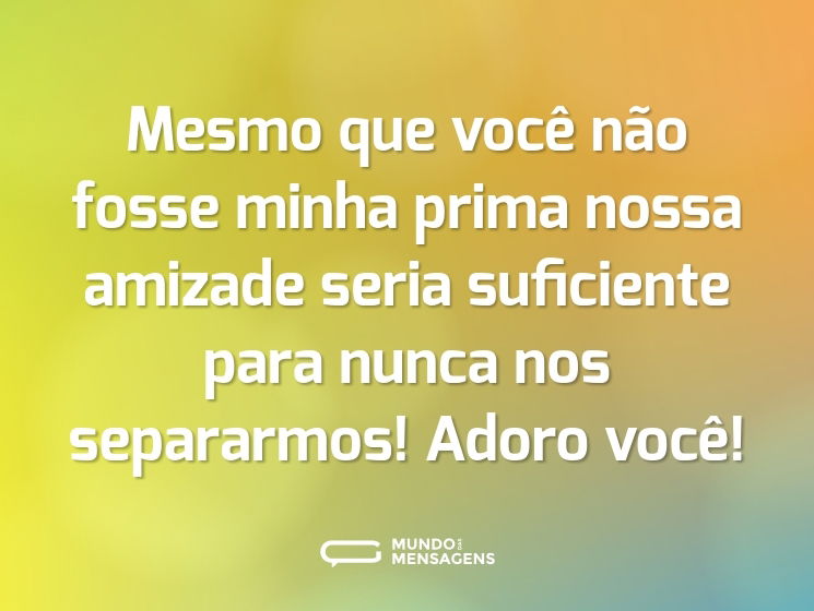 Mesmo que você não fosse minha prima nossa amizade seria suficiente para nunca nos separarmos! Adoro você!