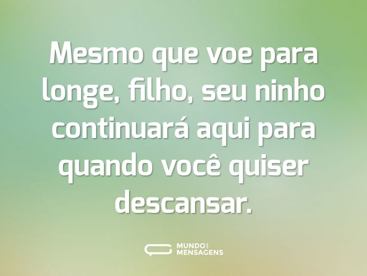 Mesmo que voe para longe, filho, seu ninho continuará aqui para quando você quiser descansar.