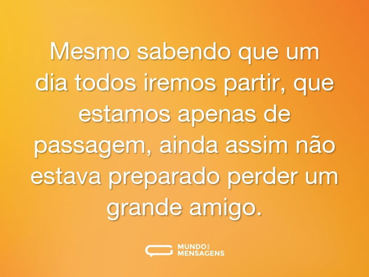 Mesmo sabendo que um dia todos iremos partir, que estamos apenas de passagem, ainda assim não estava preparado perder um grande amigo.