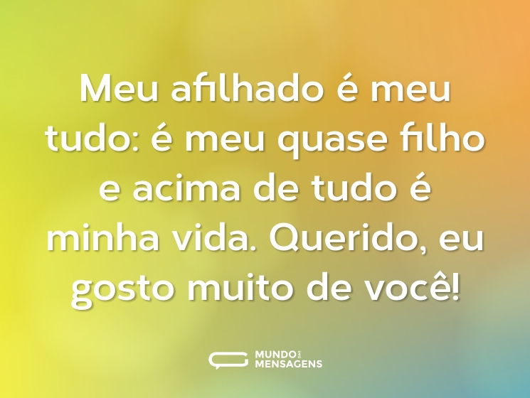 Meu afilhado é meu tudo: é meu quase filho e acima de tudo é minha vida. Querido, eu gosto muito de você!