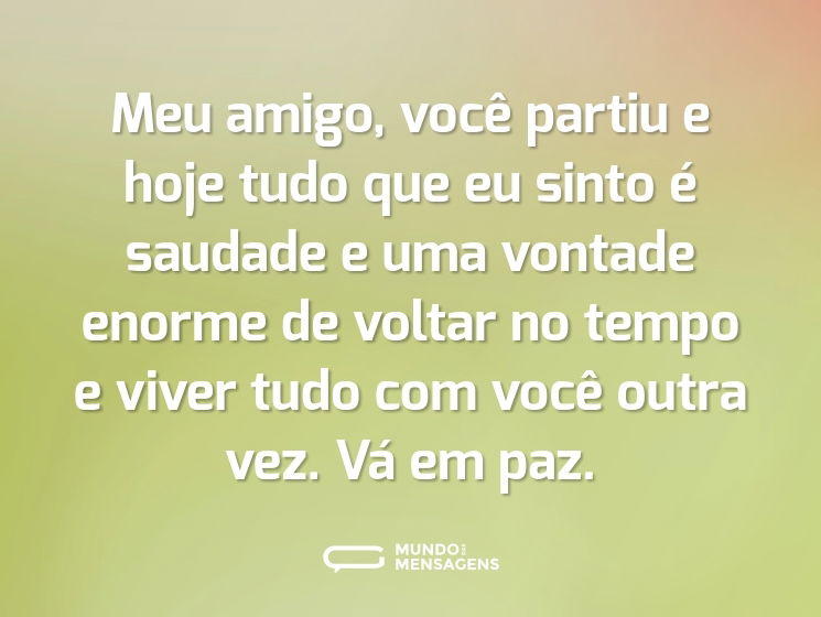 Meu amigo, você partiu e hoje tudo que eu sinto é saudade e uma vontade enorme de voltar no tempo e viver tudo com você outra vez. Vá em paz.