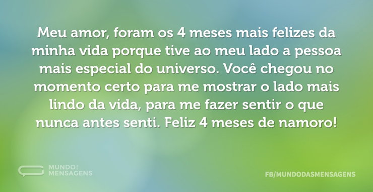 Feliz 4 meses de namoro - Mundo das Mensagens