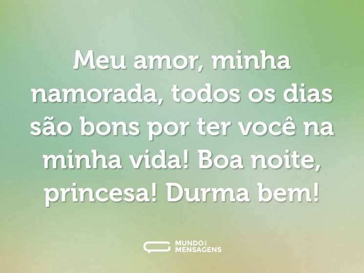 Meu amor, minha namorada, todos os dias são bons por ter você na minha vida! Boa noite, princesa! Durma bem!