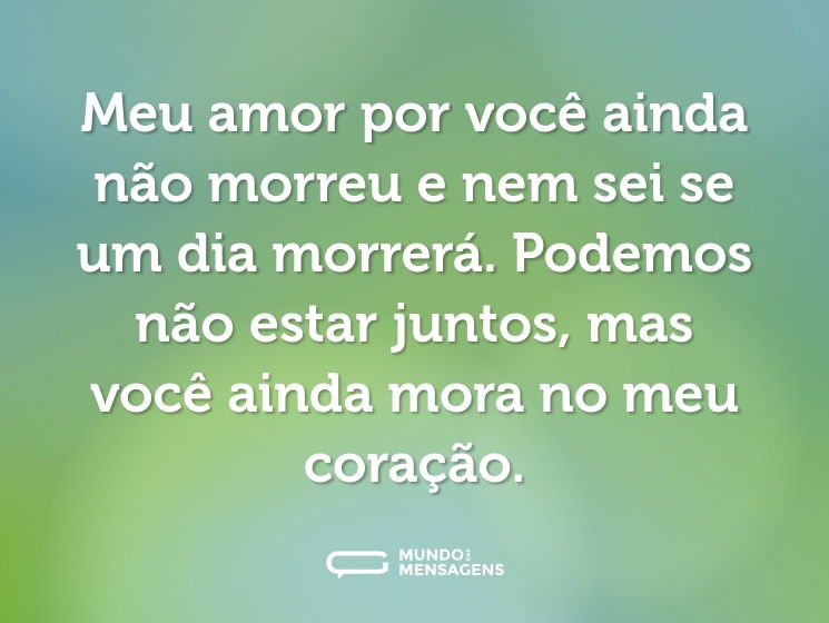 Meu amor por você ainda não morreu e nem sei se um dia morrerá. Podemos não estar juntos, mas você ainda mora no meu coração.