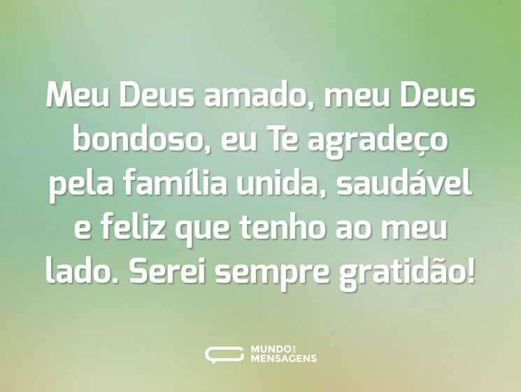 Meu Deus amado, meu Deus bondoso, eu Te agradeço pela família unida, saudável e feliz que tenho ao meu lado. Serei sempre gratidão!